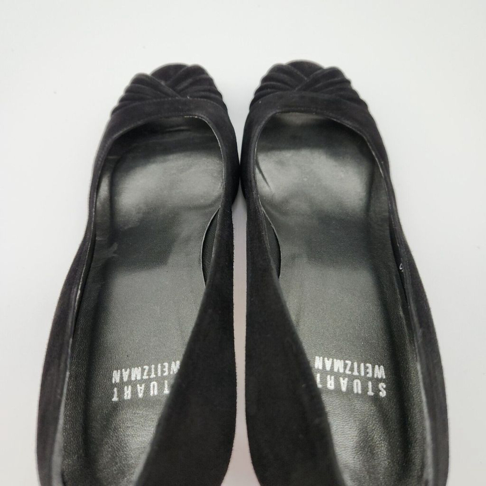 Stuart Weitzman Pump Black Suede Leather Heel Peep Toe Women Size 9M - Picture 9 of 12